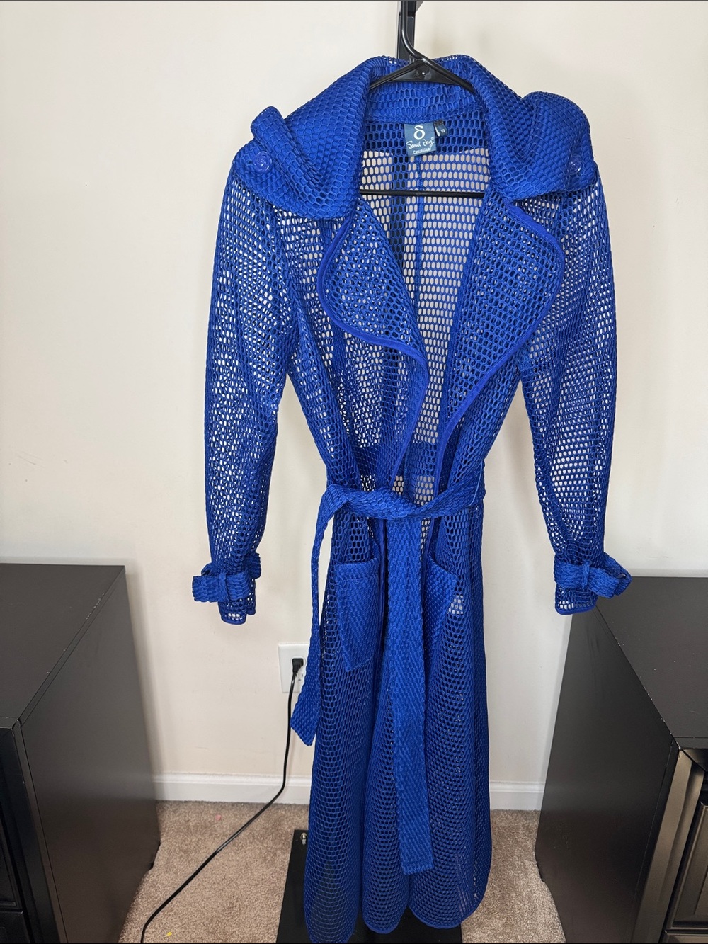 Samuel Dong Electric Blue Mesh Trench Coat